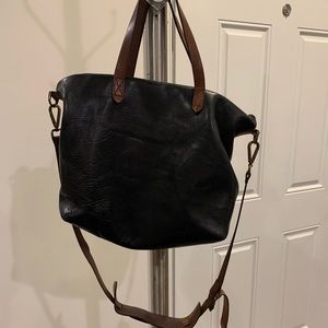 Madewell zip top transport black leather tote bag